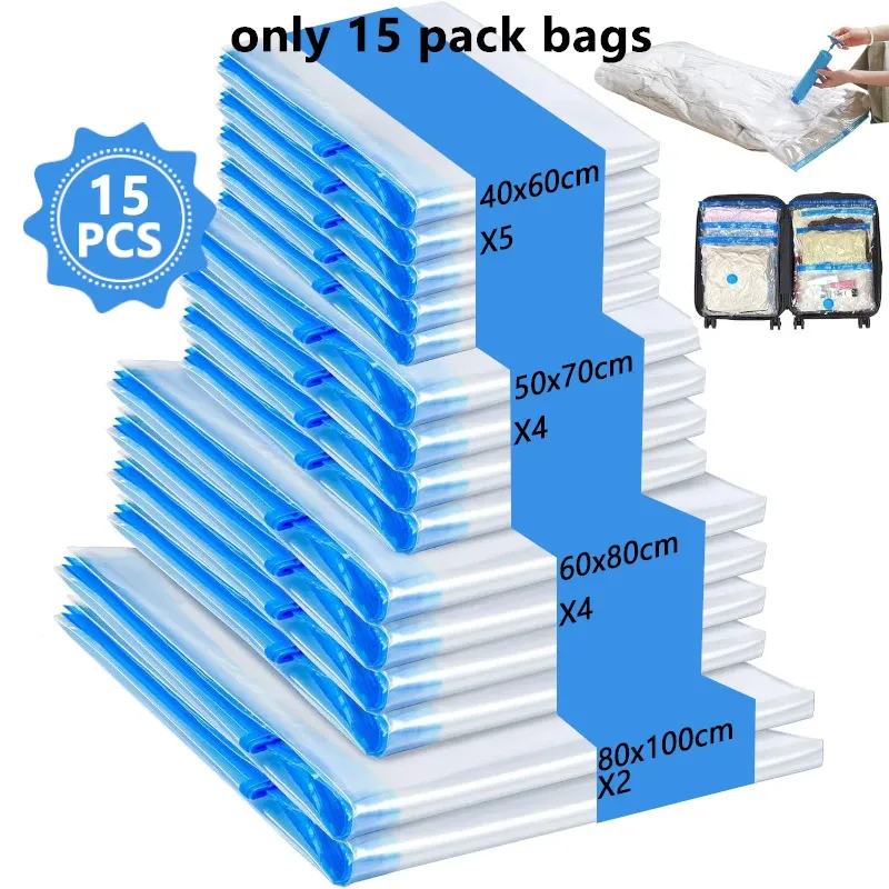 Sacs de rangement sous vide avec pompe à main, plusieurs tailles, pour vêtements, couvertures et bagages, lot de 5 à 15 12