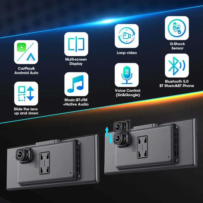 Develuck Dash Cam 4K portable avec écran 11,26 pouces, CarPlay et Android Auto sans fil, enregistreur vidéo DVR, navigation et Wi-Fi 3