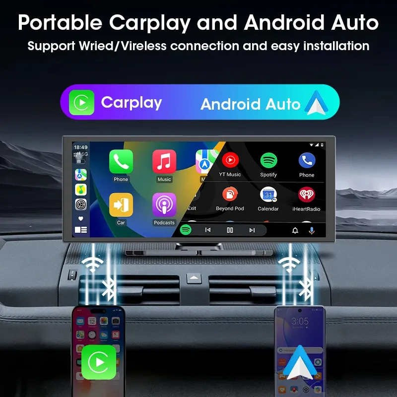 Develuck Dash Cam 4K portable avec écran 11,26 pouces, CarPlay et Android Auto sans fil, enregistreur vidéo DVR, navigation et Wi-Fi 5