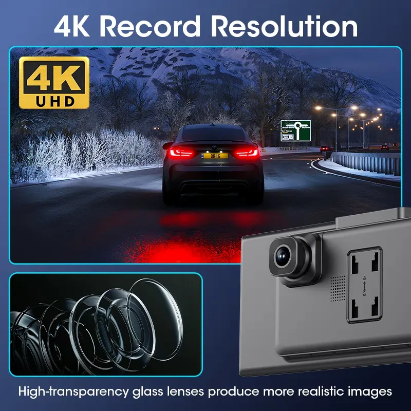 Develuck Dash Cam 4K portable avec écran 11,26 pouces, CarPlay et Android Auto sans fil, enregistreur vidéo DVR, navigation et Wi-Fi 4