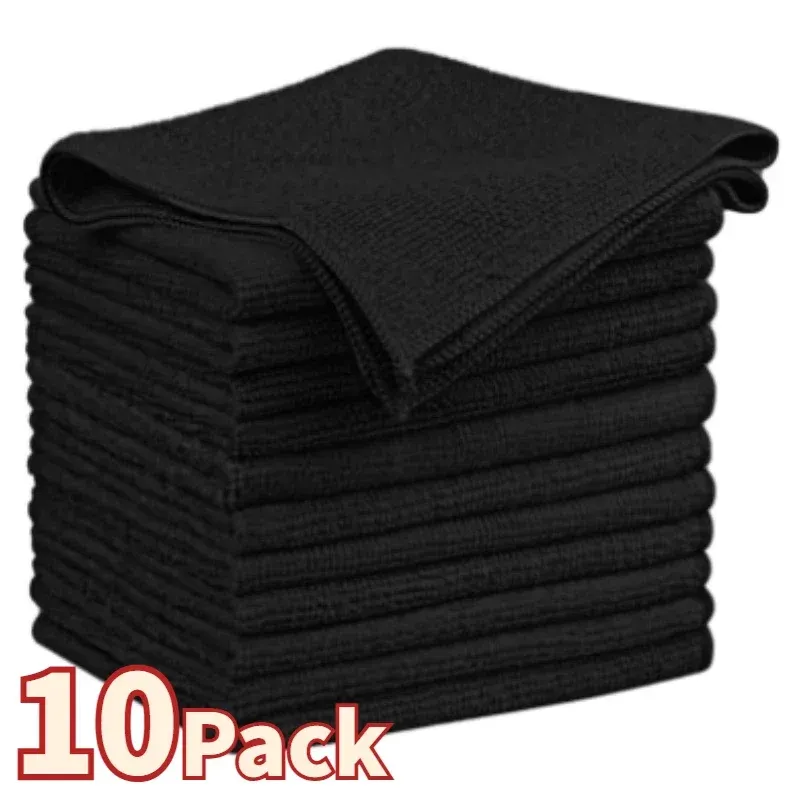 Serviettes de nettoyage automobile en microfibre épaisse noire, douces et à séchage rapide, pour miroirs et vitres, à double couche - Image 1