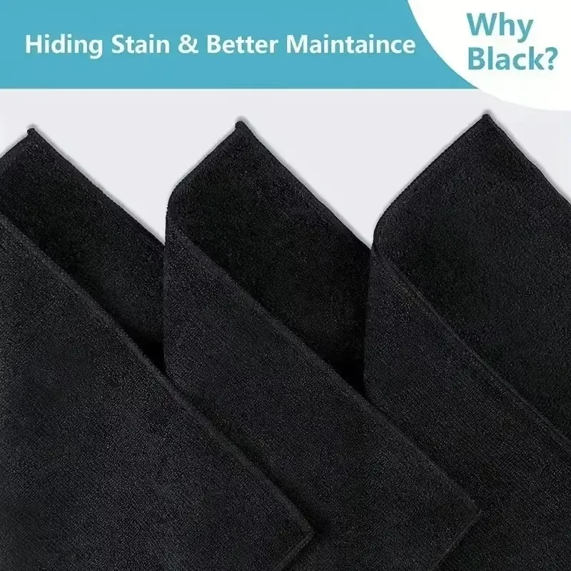 Serviettes de nettoyage automobile en microfibre épaisse noire, douces et à séchage rapide, pour miroirs et vitres, à double couche 4