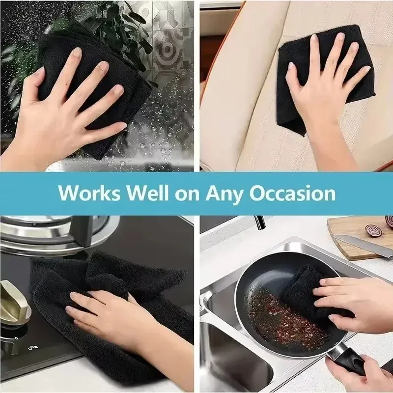 Serviettes de nettoyage automobile en microfibre épaisse noire, douces et à séchage rapide, pour miroirs et vitres, à double couche 5