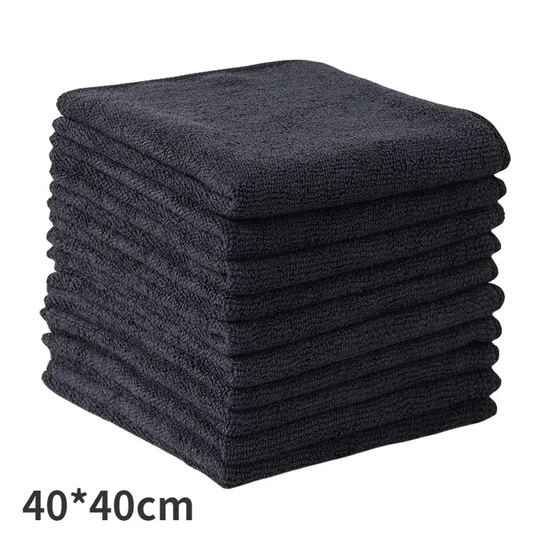 Serviettes de nettoyage automobile en microfibre épaisse noire, douces et à séchage rapide, pour miroirs et vitres, à double couche 7