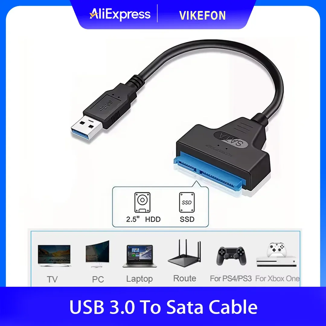 Câble adaptateur SATA vers USB 3.0/2.0 pour disque dur et SSD externe 2,5 pouces, jusqu'à 6 Gbps