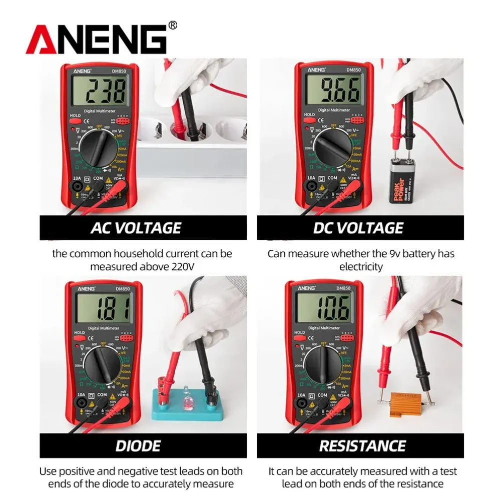 Multimètre numérique automatique professionnel ANENG DM850, 1999 points, testeur de tension AC/DC, ohmmètre et ampèremètre 3