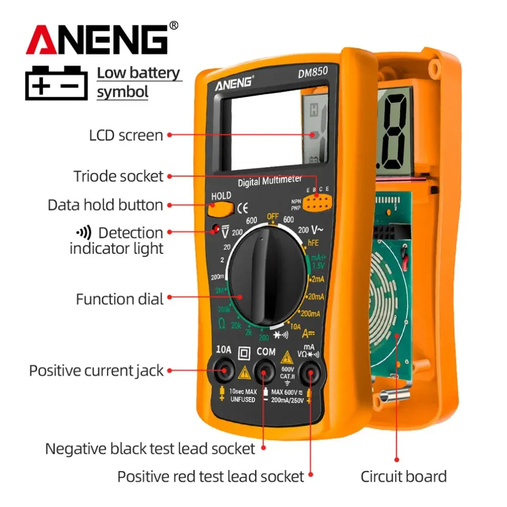 Multimètre numérique automatique professionnel ANENG DM850, 1999 points, testeur de tension AC/DC, ohmmètre et ampèremètre 2
