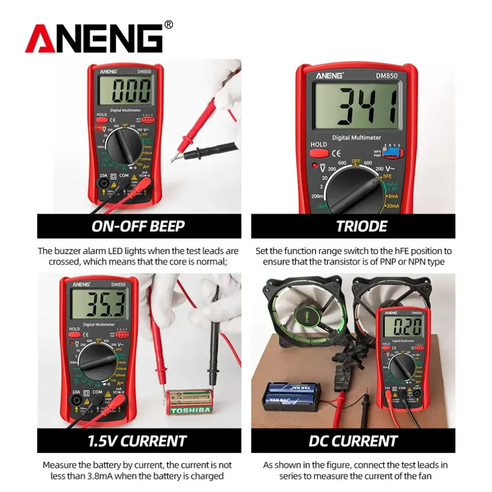 Multimètre numérique automatique professionnel ANENG DM850, 1999 points, testeur de tension AC/DC, ohmmètre et ampèremètre 4