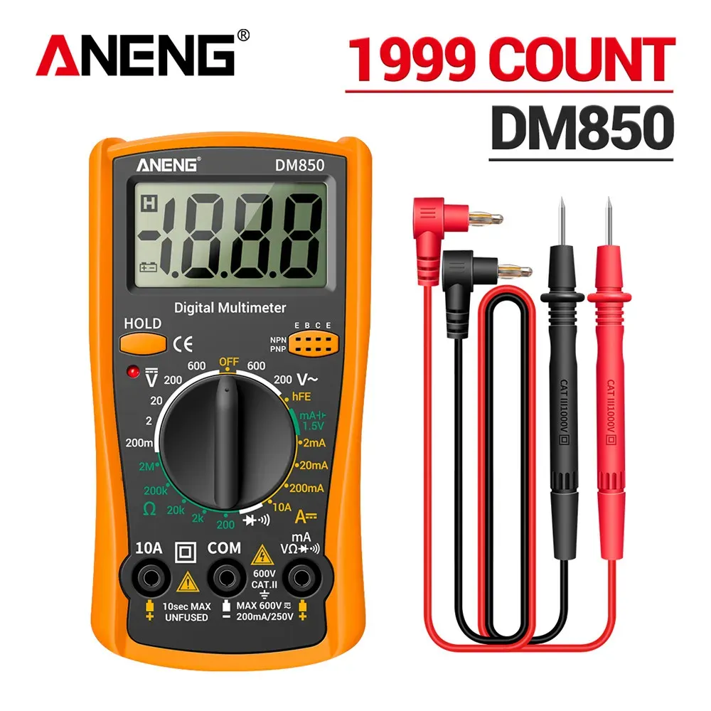 Multimètre numérique automatique professionnel ANENG DM850, 1999 points, testeur de tension AC/DC, ohmmètre et ampèremètre 10