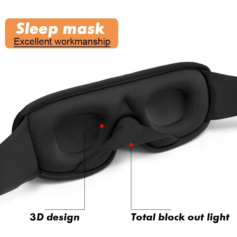 Masque de sommeil 3D bleu occultant, doux pour les yeux, bandeau aide au sommeil 2
