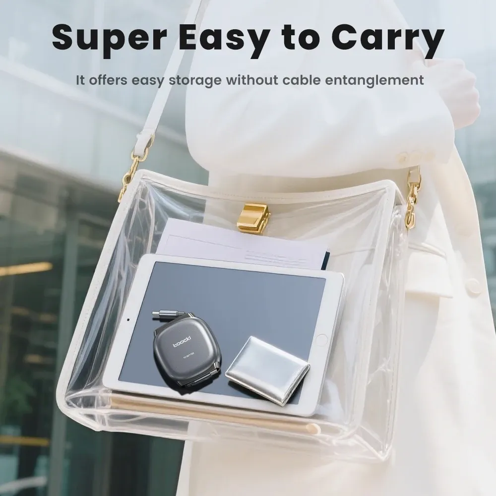 Câble rétractable USB-C vers USB-C 100 W, transfert de données 480 Mbps, charge rapide, format compact pour iPhone 16, iPhone 15 Pro Max et Samsung 4