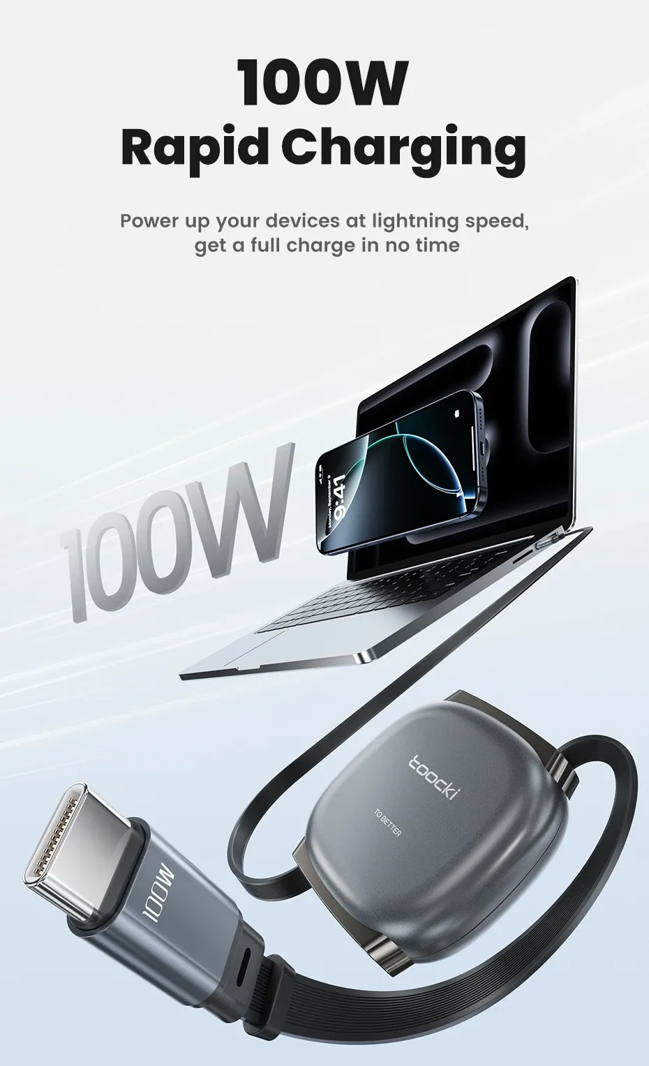 Câble USB-C rétractable Toocki en utilisation