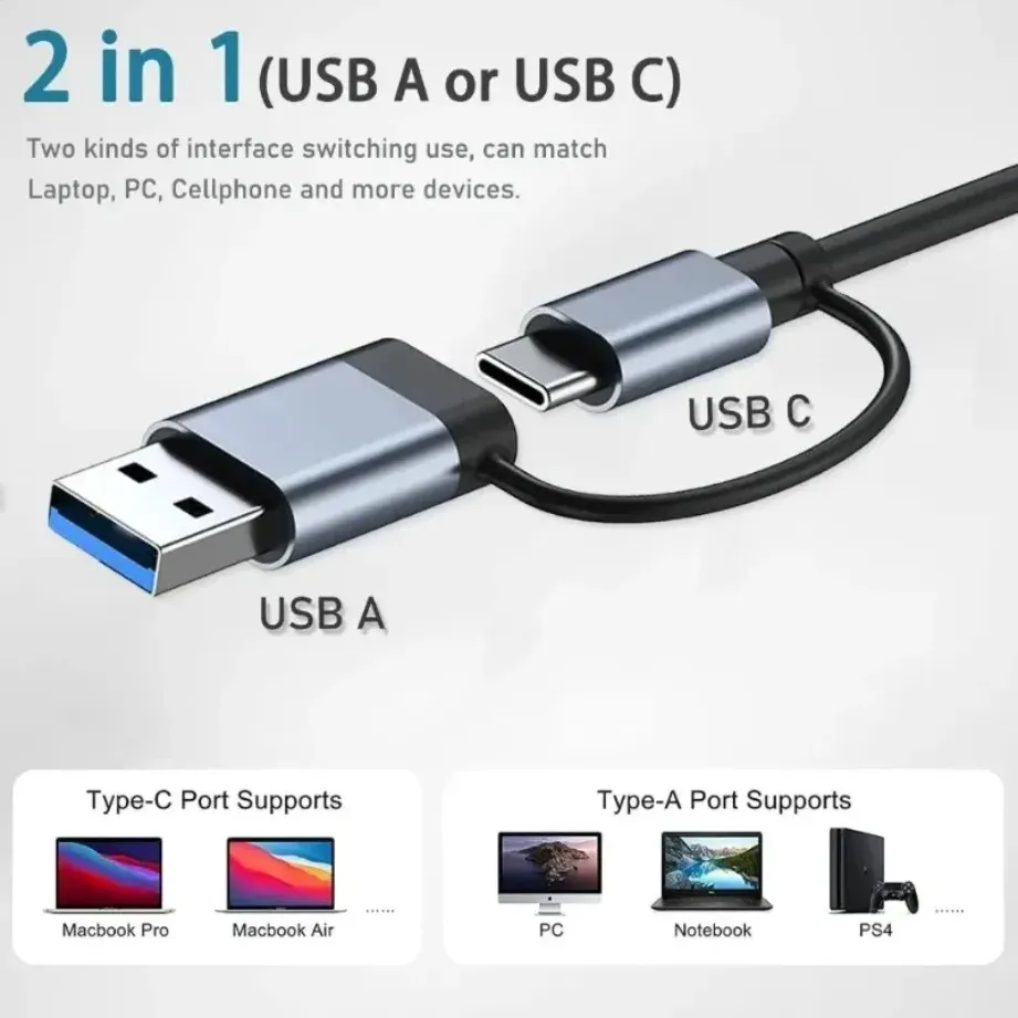Hub USB-C 8 en 2 avec port USB 3.0, lecteur de carte SD/TF et prise audio 3,5 mm, compatible MacBook, PC, ordinateur portable et tablette 2