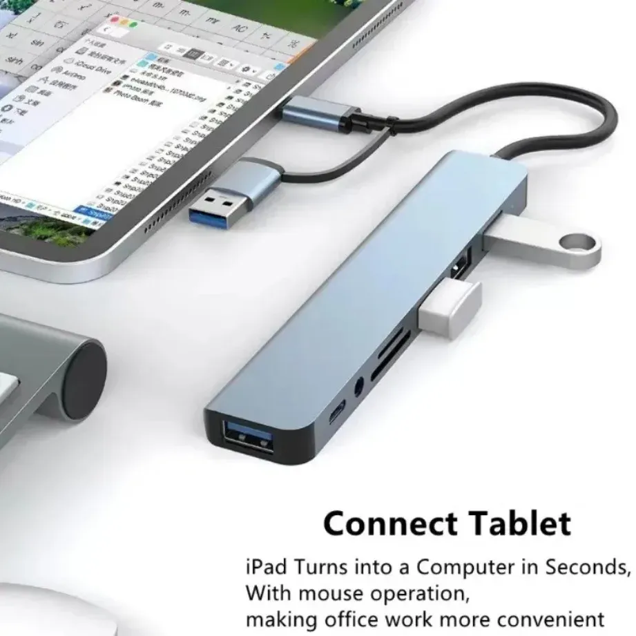 Hub USB-C 8 en 2 avec port USB 3.0, lecteur de carte SD/TF et prise audio 3,5 mm, compatible MacBook, PC, ordinateur portable et tablette 4