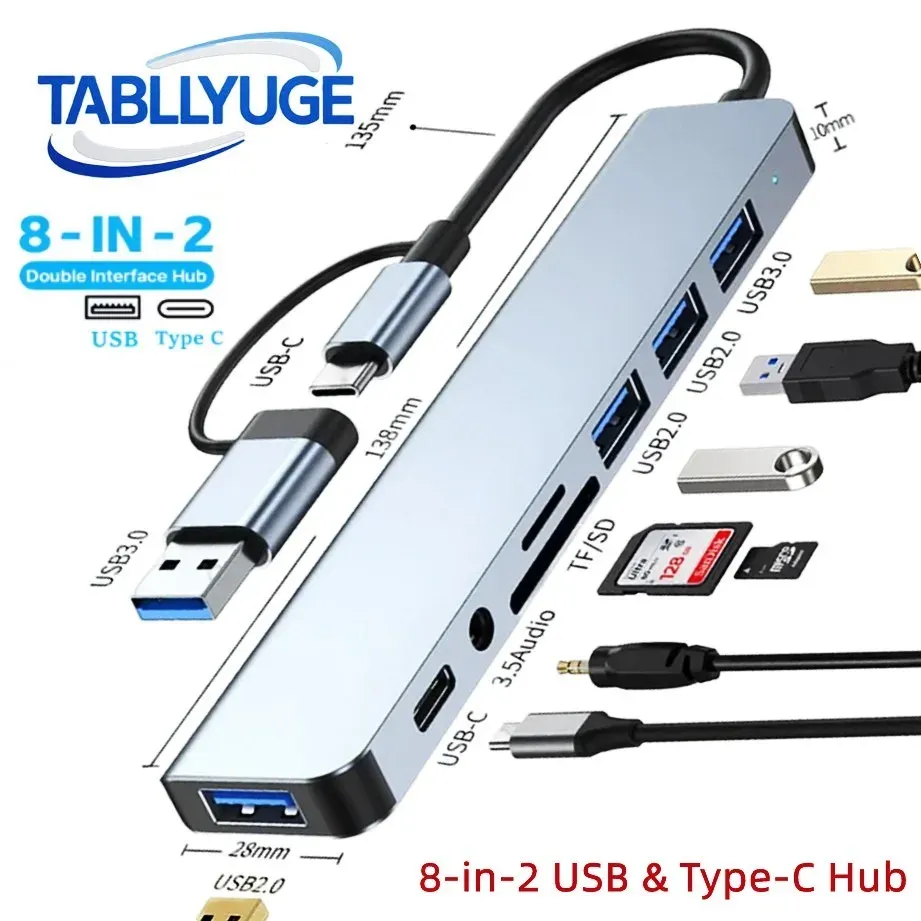 Hub USB-C en aluminium avec lecteur de cartes SD/TF et prise audio 3,5 mm