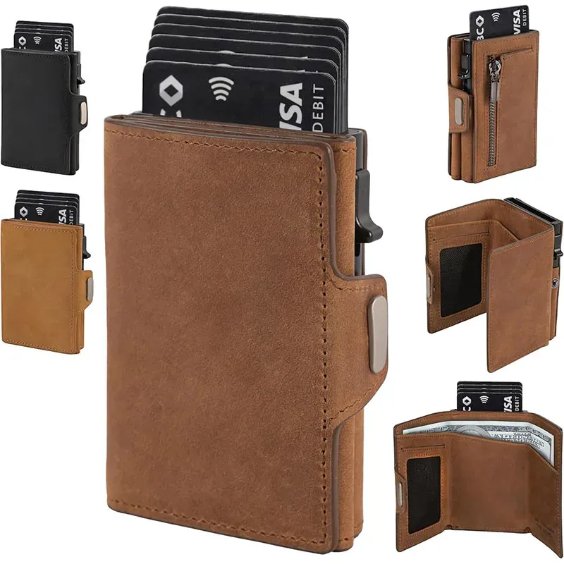Portefeuille fin pour homme en cuir avec protection RFID, design minimaliste, porte-cartes, compartiment billets et poche à monnaie, idéal pour les voyages et le quotidien - Image 1