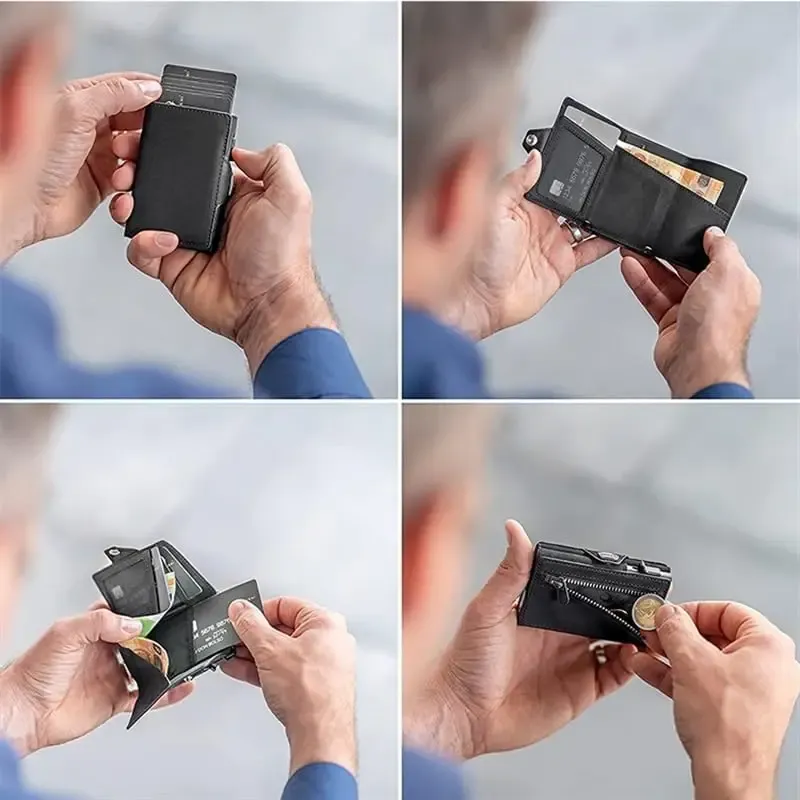 Portefeuille fin pour homme en cuir avec protection RFID, design minimaliste, porte-cartes, compartiment billets et poche à monnaie, idéal pour les voyages et le quotidien 5