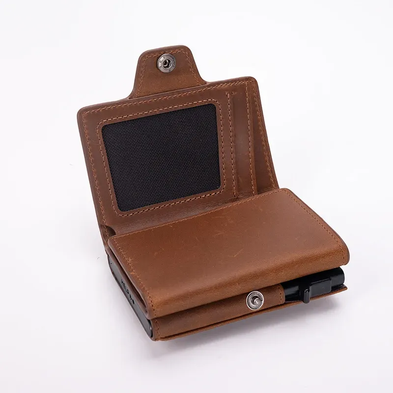 Portefeuille fin en cuir Crazy Horse, ouverture des cartes