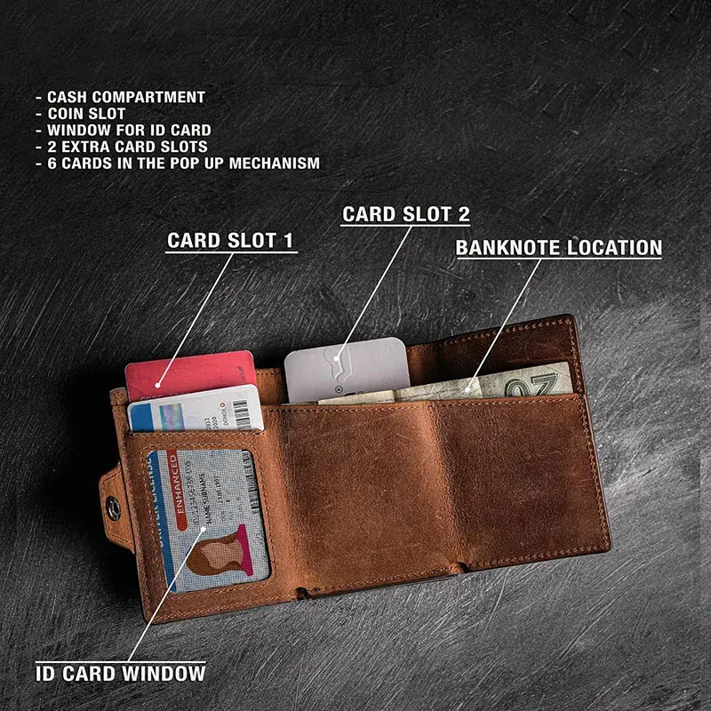 Portefeuille fin en cuir Crazy Horse, vue de dessus