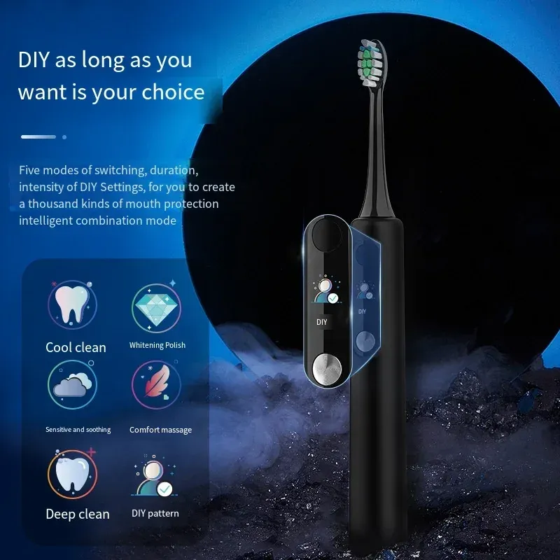 Brosse à dents électrique sonique SOOENJOY avec écran LCD intelligent, modes de nettoyage multiples, usage adulte, modèle NB-1 2