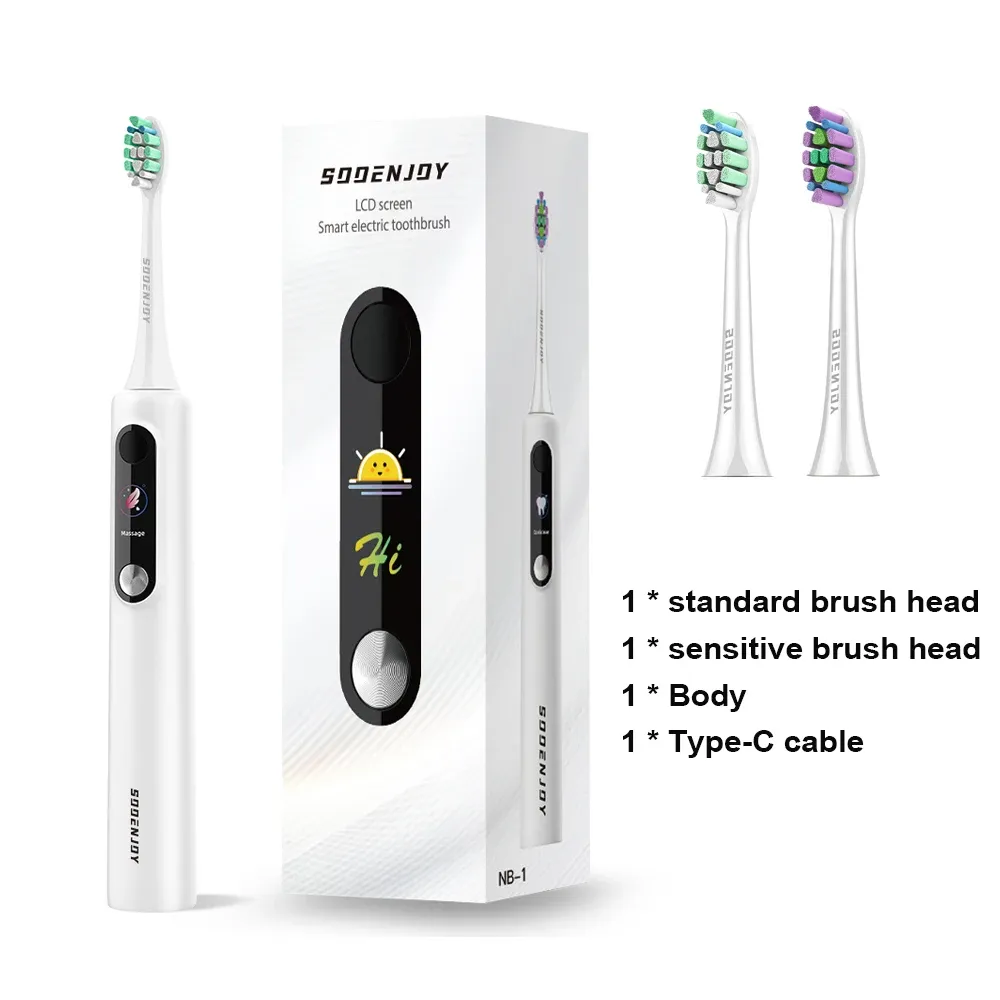 Brosse à dents électrique sonique SOOENJOY avec écran LCD intelligent, modes de nettoyage multiples, usage adulte, modèle NB-1 8