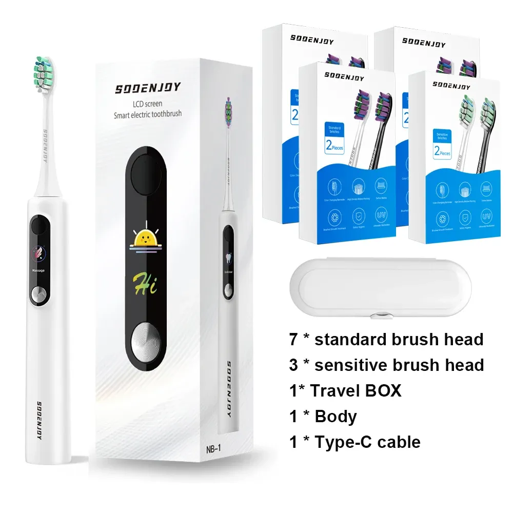 Brosse à dents électrique sonique SOOENJOY avec écran LCD intelligent, modes de nettoyage multiples, usage adulte, modèle NB-1 10