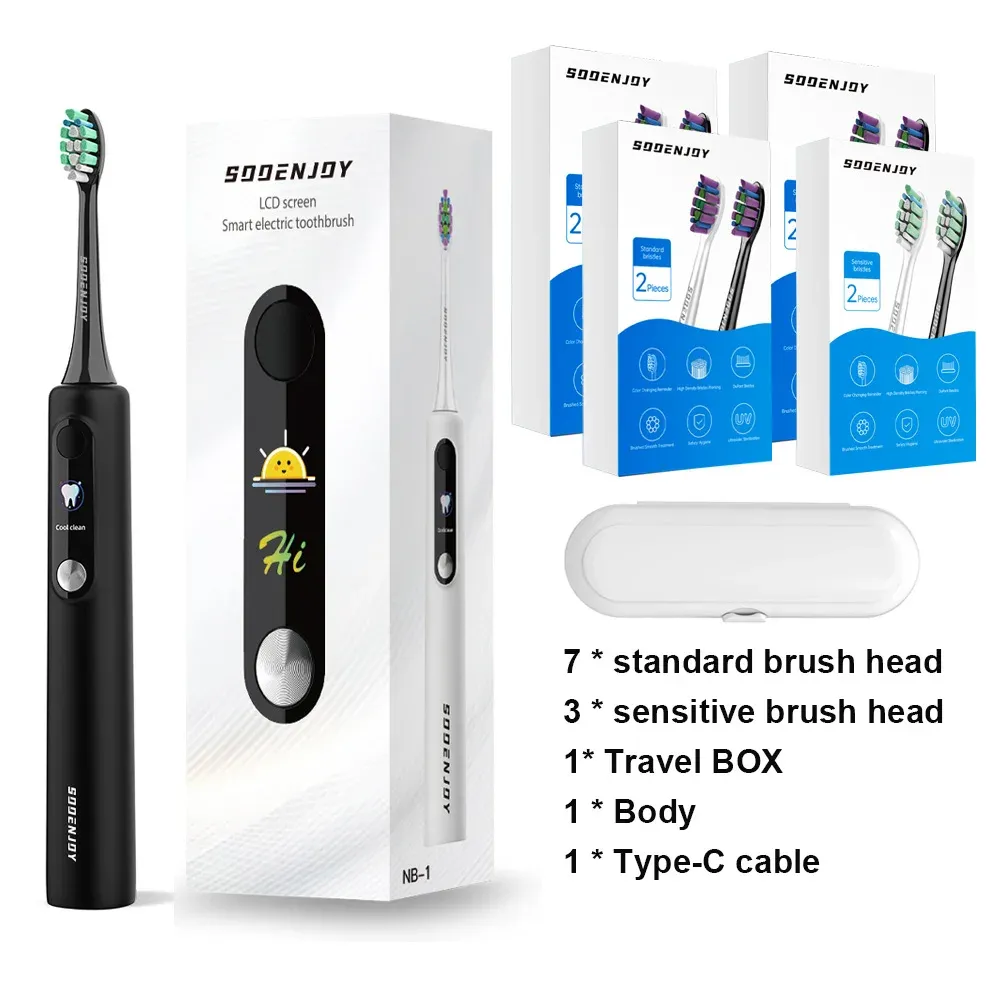 Brosse à dents électrique sonique SOOENJOY avec écran LCD intelligent, modes de nettoyage multiples, usage adulte, modèle NB-1 9