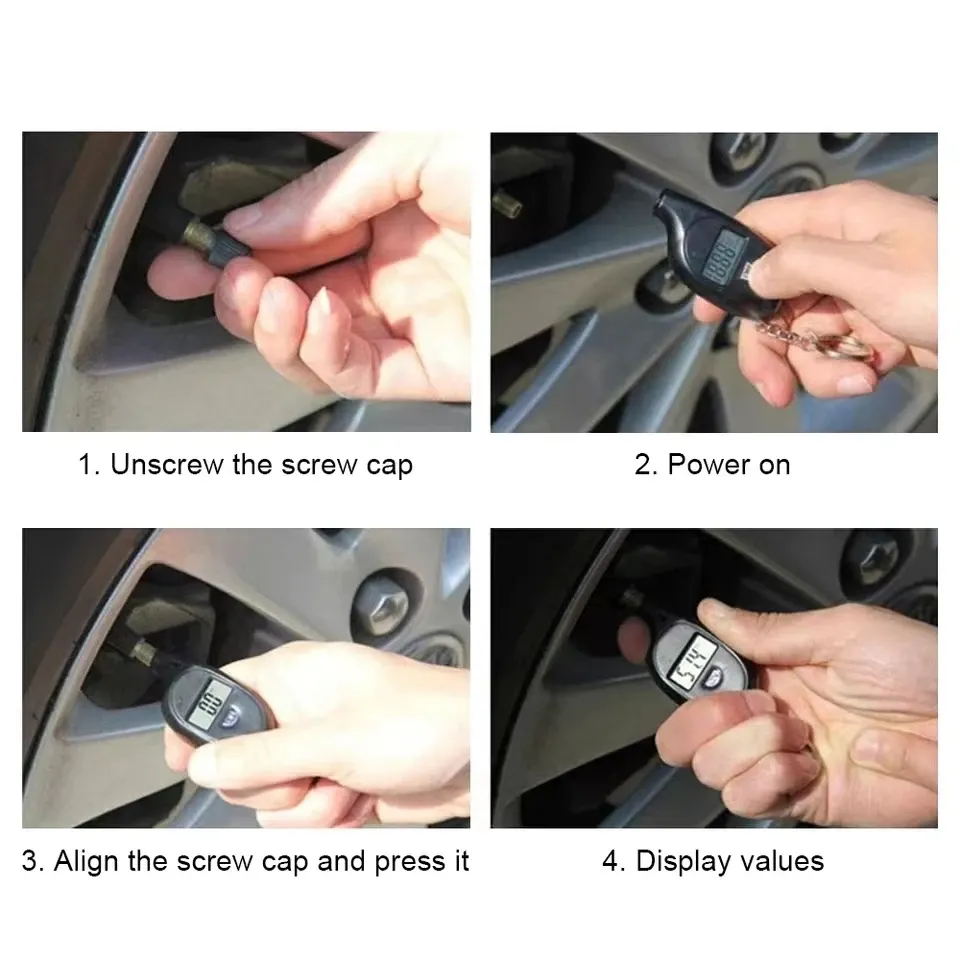 Manomètre numérique à écran LCD pour pneus, testeur de pression d'air pour voiture et moto, avec alarme de sécurité 3