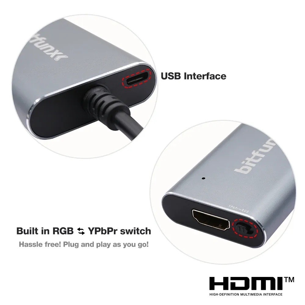 Bitfunx Convertisseur PS2 vers HDMI pour consoles PlayStation 1 et PlayStation 2, avec commutateur RGB vers YPbPr 2