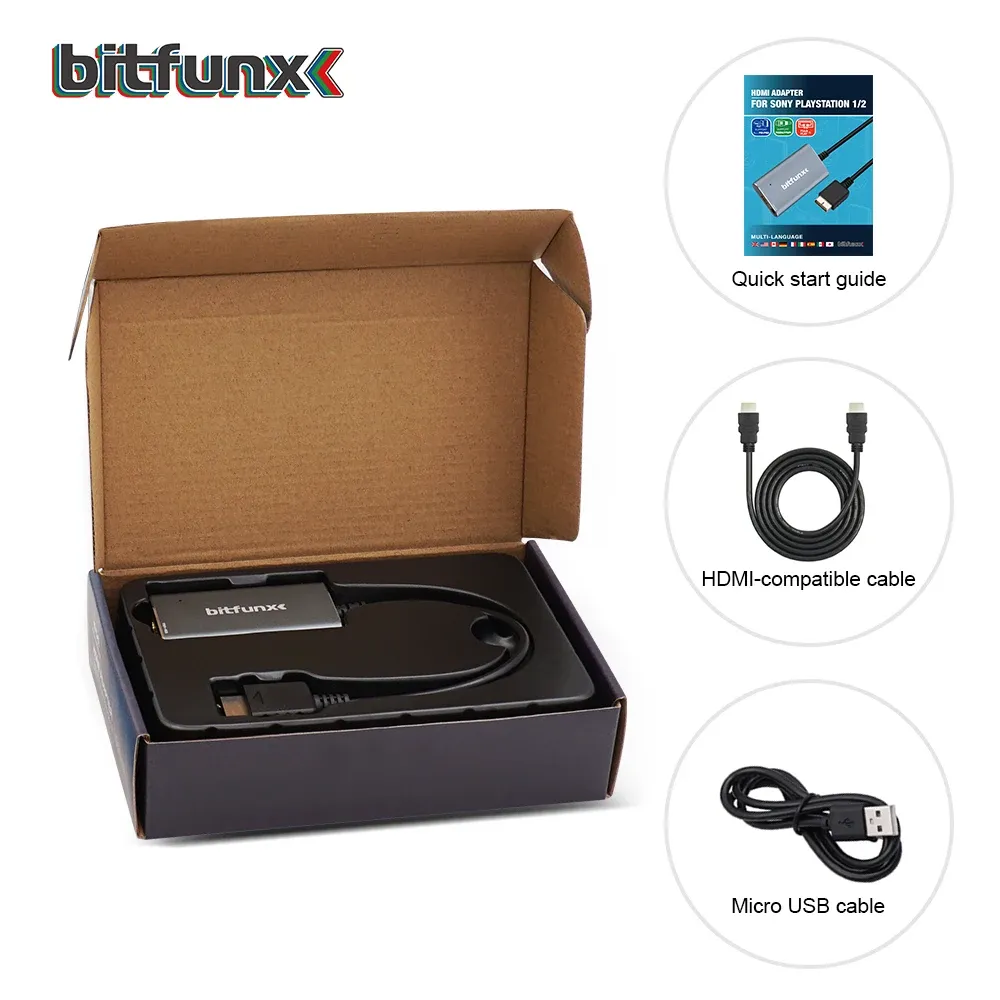 Bitfunx Convertisseur PS2 vers HDMI pour consoles PlayStation 1 et PlayStation 2, avec commutateur RGB vers YPbPr 4