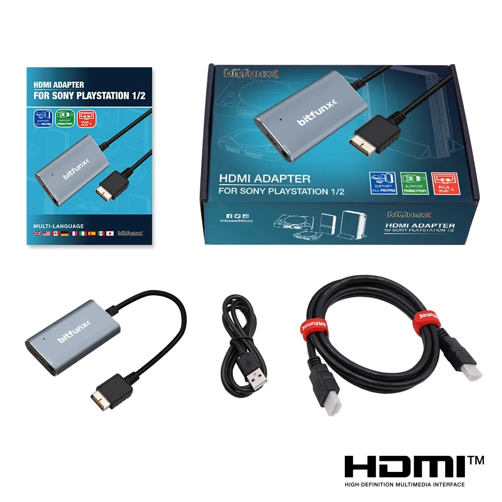 Bitfunx Convertisseur PS2 vers HDMI pour consoles PlayStation 1 et PlayStation 2, avec commutateur RGB vers YPbPr 5