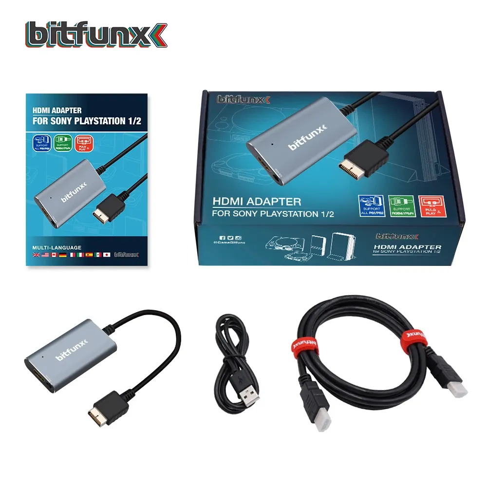 Bitfunx Convertisseur PS2 vers HDMI pour consoles PlayStation 1 et PlayStation 2, avec commutateur RGB vers YPbPr 7