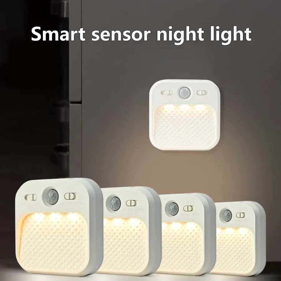 Lot de 1 à 4 veilleuses LED rechargeables avec détecteur de mouvement, fixation adhésive et aimantée, idéales pour chambre, cuisine, escalier, couloir et placard