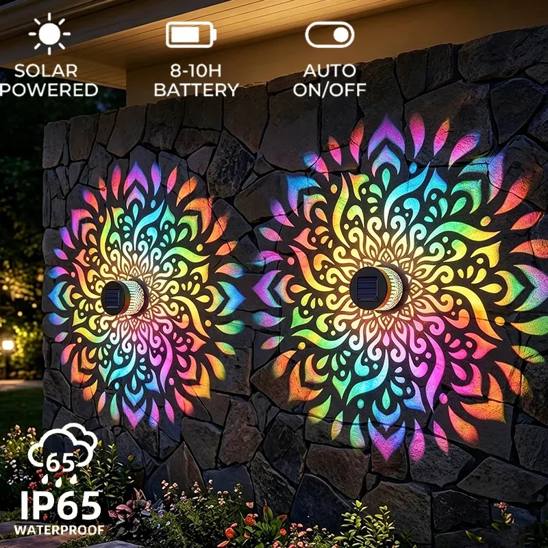 Projecteur solaire mandala tournesol, éclairage mural extérieur décoratif pour jardin