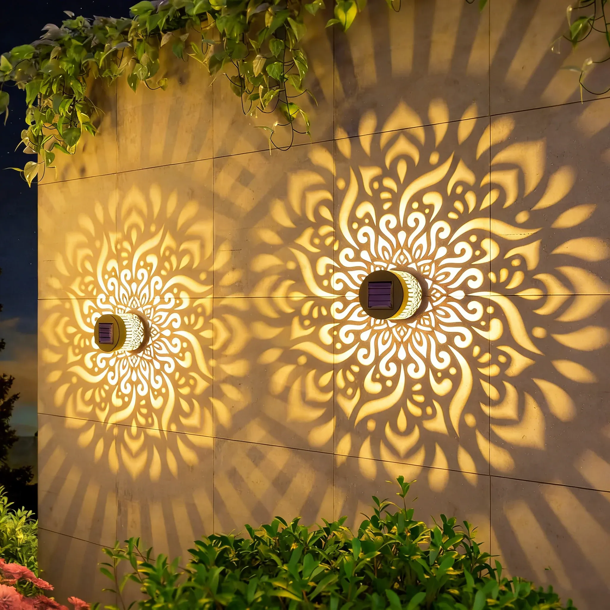 Projecteur solaire mandala tournesol, éclairage mural extérieur décoratif pour jardin 2
