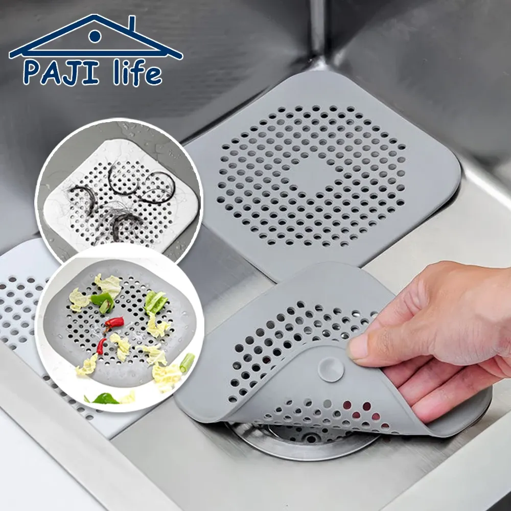 Bouchon de vidange plat en silicone avec filtre à cheveux pour douche et baignoire - Image 1