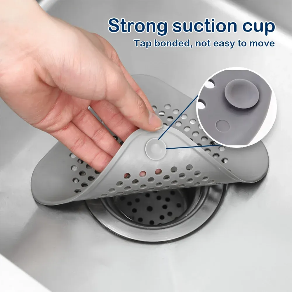 Bouchon de vidange plat en silicone avec filtre à cheveux pour douche et baignoire 4