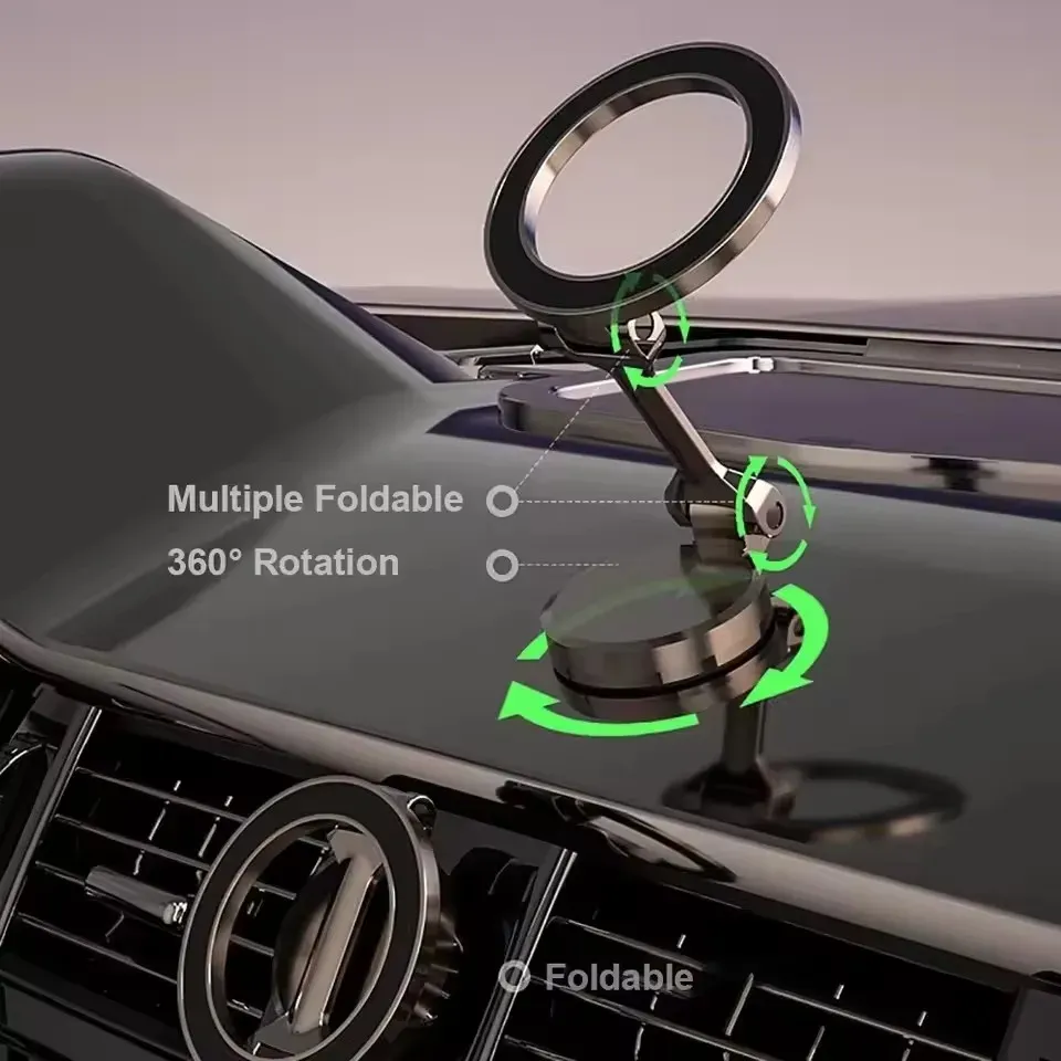 Support magnétique pliable pour téléphone portable de voiture compatible MagSafe, rotation à 360°, réglable, pour iPhone 17, Huawei et Xiaomi 5