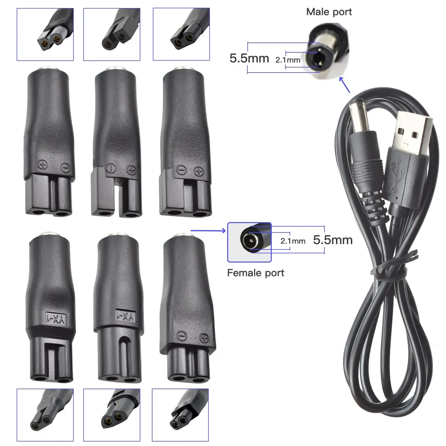 Câble d'alimentation USB 5 V de remplacement pour tondeuses à cheveux, tondeuses à barbe et rasoirs électriques (lot de 7) 4