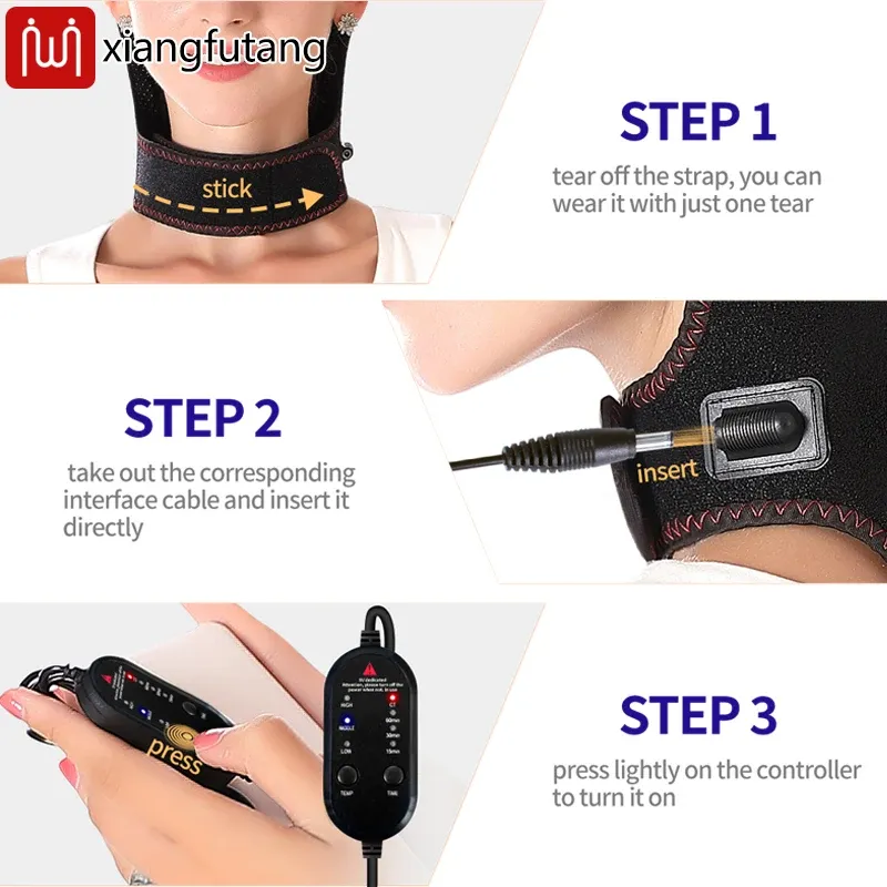 Ceinture de massage chauffante électrique pour le cou, 3 niveaux de température réglables 3