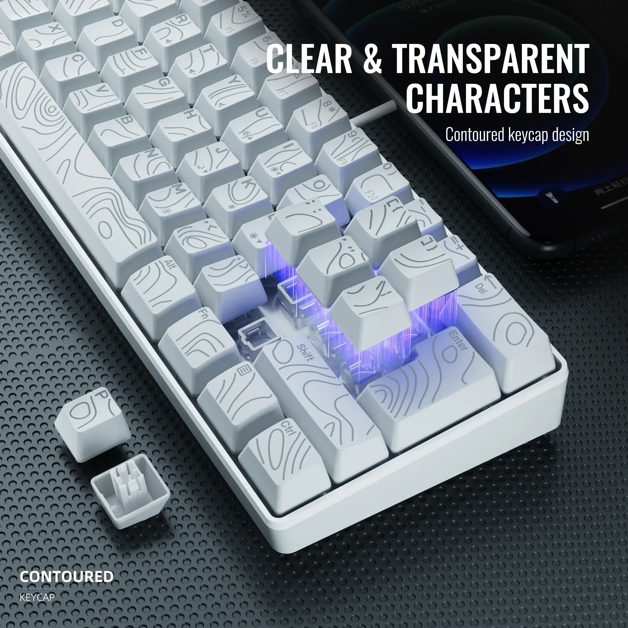 Clavier filaire compact 60 % à rétroéclairage RGB et touches à membrane, compatible avec les tablettes Windows, les ordinateurs portables et les joueurs. Blanc. 3