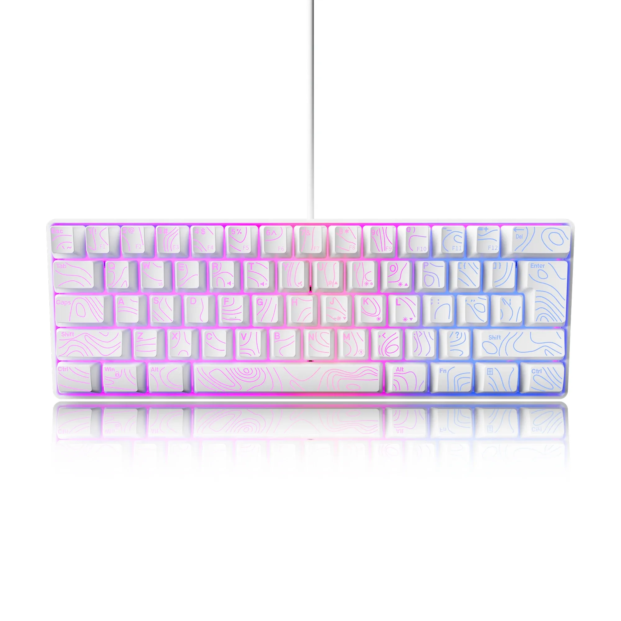 Clavier filaire compact 60 % à rétroéclairage RGB et touches à membrane, compatible avec les tablettes Windows, les ordinateurs portables et les joueurs. Blanc. 6