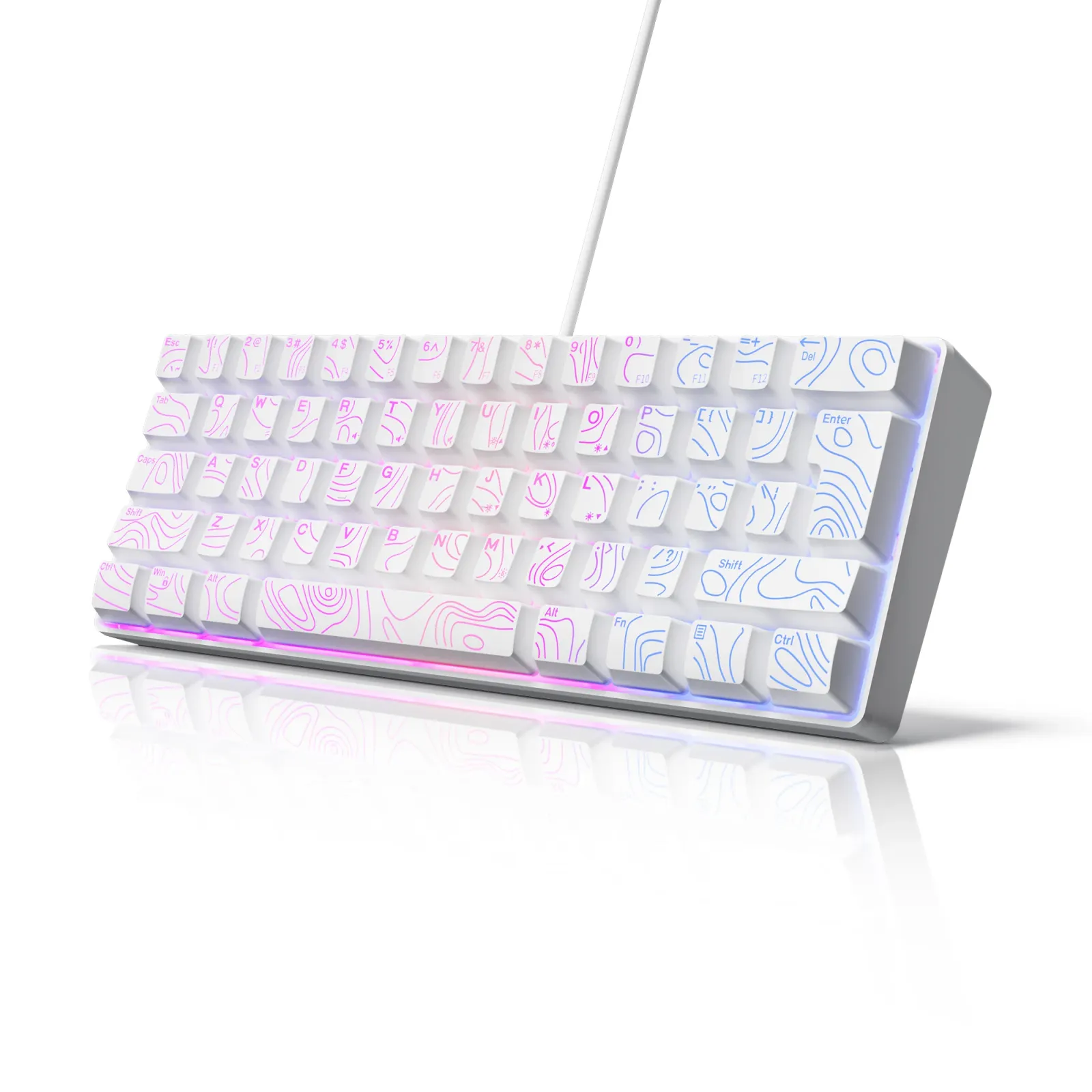 Clavier filaire compact blanc, vue d'ensemble du design épuré