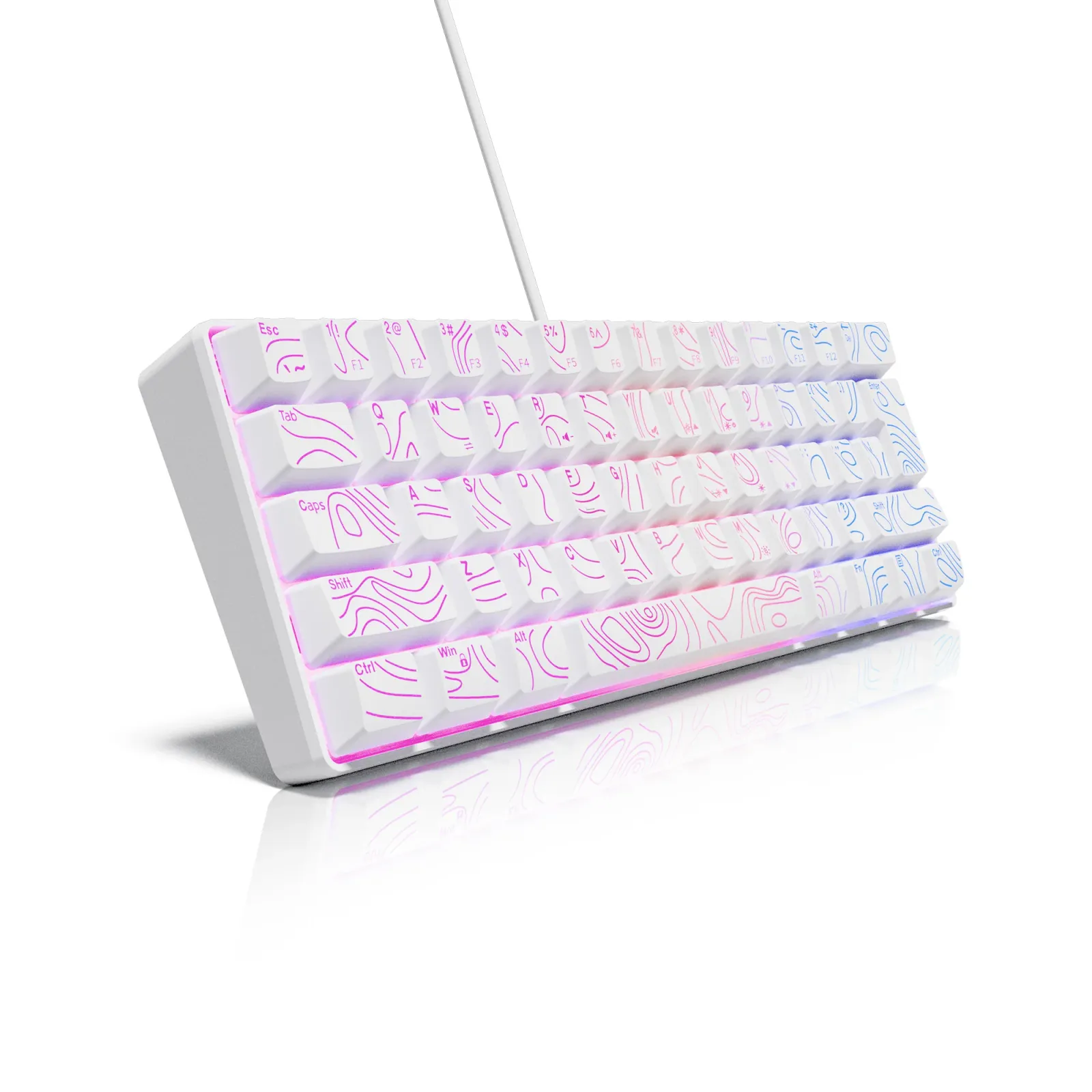 Clavier compact blanc en situation sur un bureau