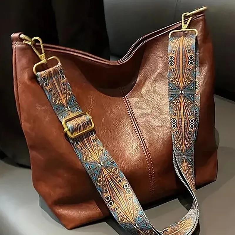 Sac seau géométrique à bandoulière large, vue d'ensemble
