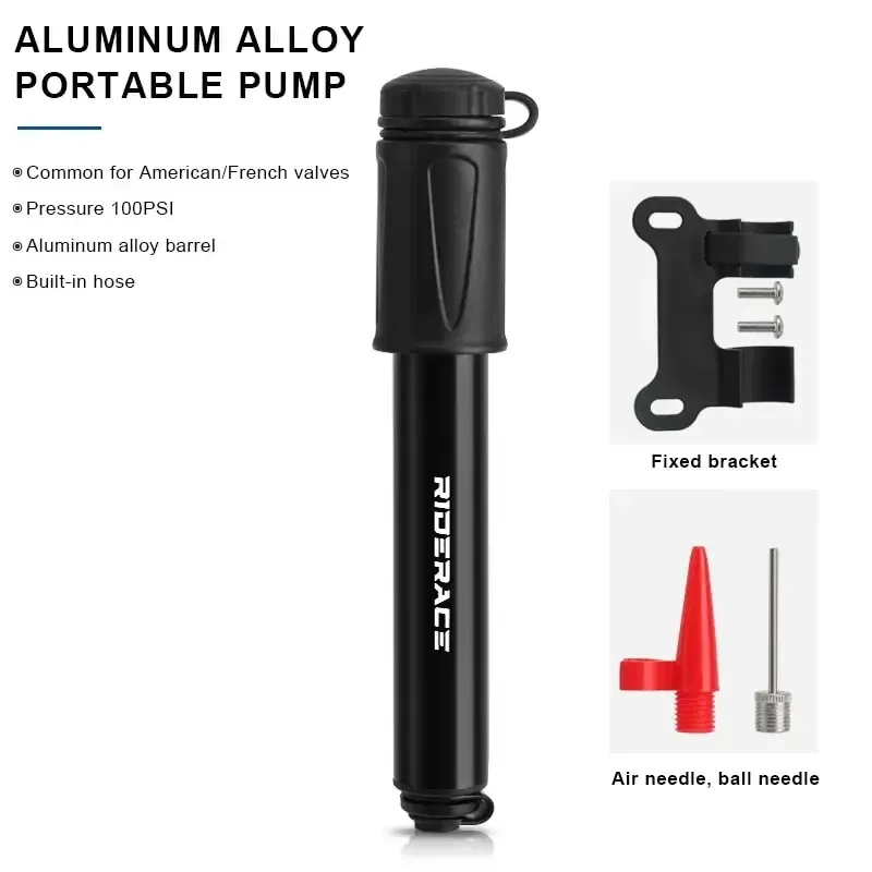 Pompe à air portable RIDERACE pour vélo, mini pompe haute pression à main compatible valves Schrader et Presta, pour VTT et vélo de route 2