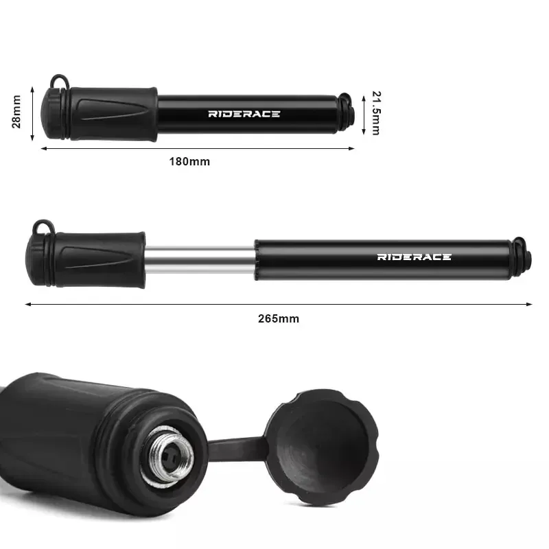 Pompe à air portable RIDERACE pour vélo, mini pompe haute pression à main compatible valves Schrader et Presta, pour VTT et vélo de route 6