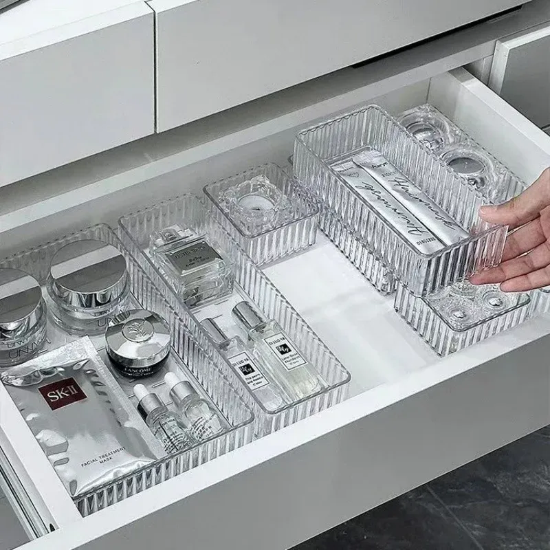 Ensemble d'organisateurs de tiroirs modulaires transparents, polyvalents pour le maquillage, les soins de la peau, les ustensiles de cuisine et la salle de bain - Image 1