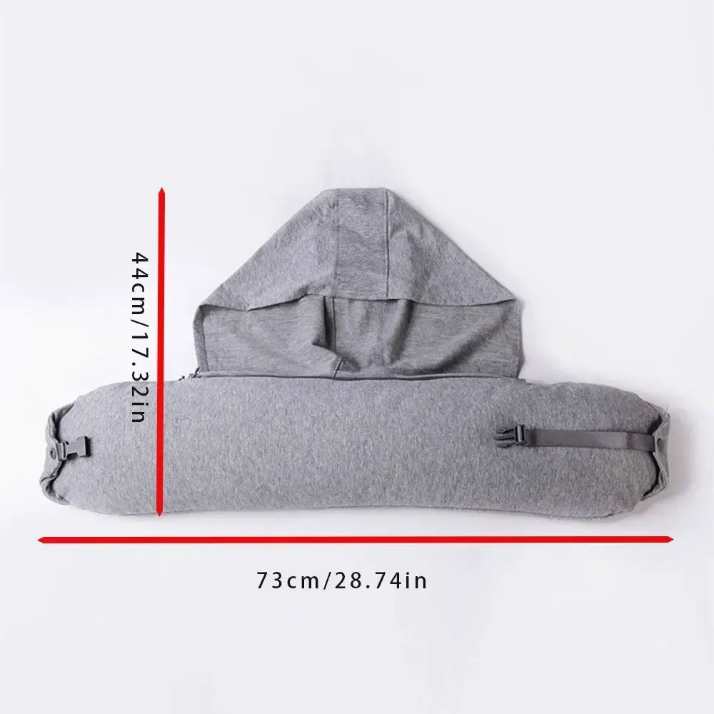 Oreiller de voyage gonflable à capuche avec support cervical réglable et pochette de rangement 6