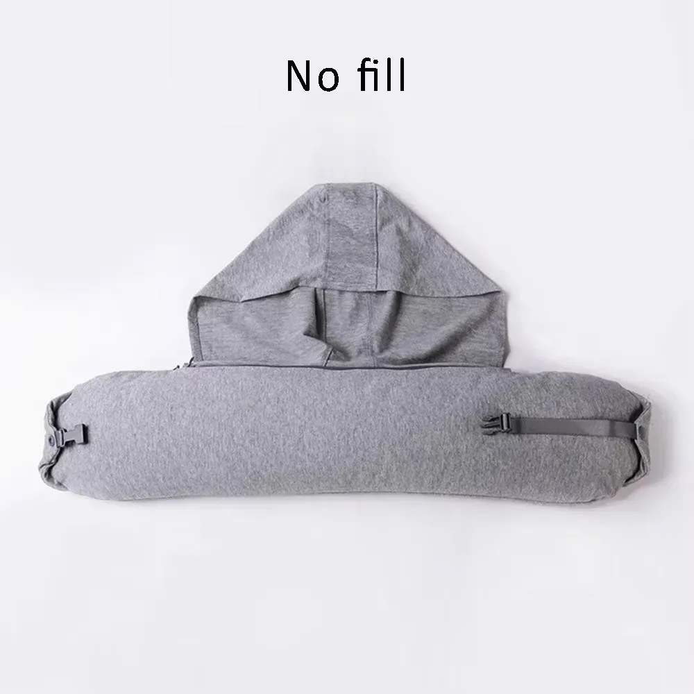 Oreiller de voyage gonflable à capuche avec support cervical réglable et pochette de rangement 7